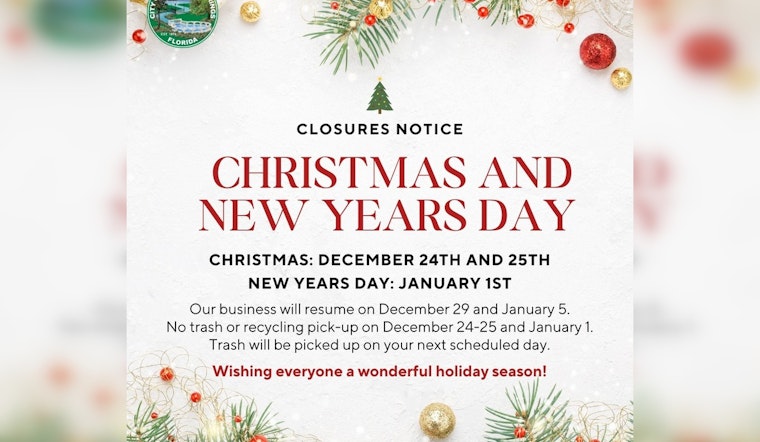 Green Cove Springs Announces City Hall Holiday Closures and Trash Collection Schedule