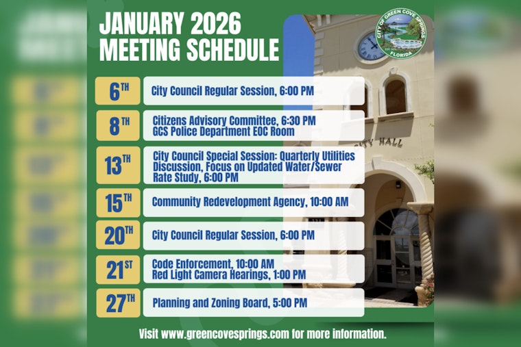 Green Cove Springs Announces Full Schedule of January 2026 City Meetings for Resident Participation