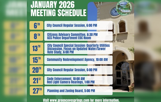 Green Cove Springs Announces Full Schedule of January 2026 City Meetings for Resident Participation