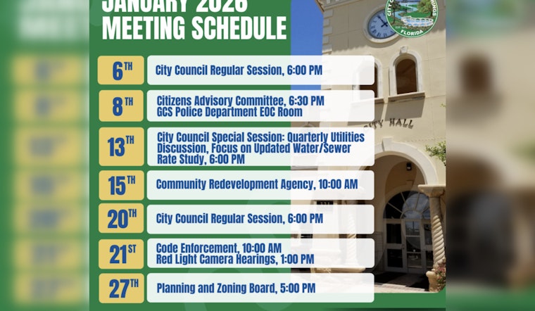 Green Cove Springs Announces Full Schedule of January 2026 City Meetings for Resident Participation