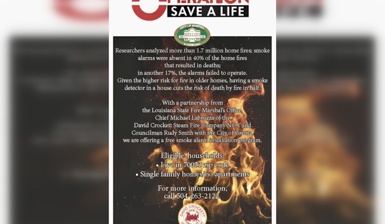Gretna Police Department Launches Free Smoke Alarm Initiative to Enhance Fire Safety in Homes