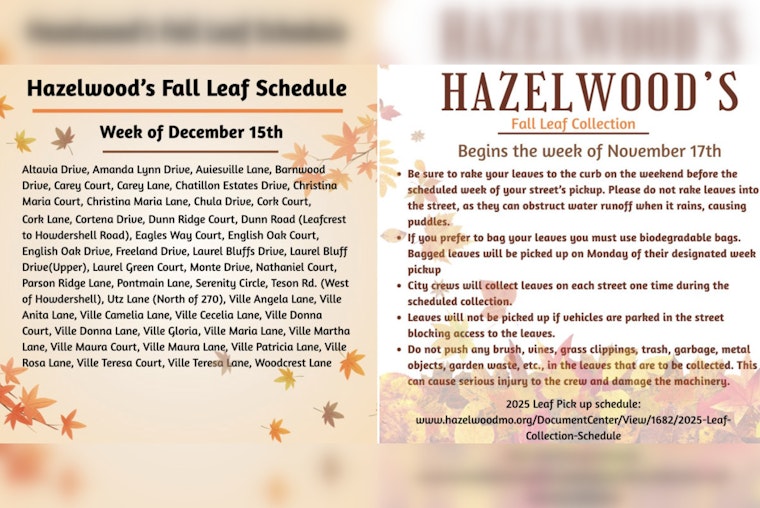 Hazelwood City Crews Continue Week 5 of Leaf Collection with Residents Asked to Follow Guidelines