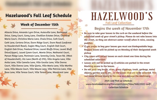 Hazelwood City Crews Continue Week 5 of Leaf Collection with Residents Asked to Follow Guidelines