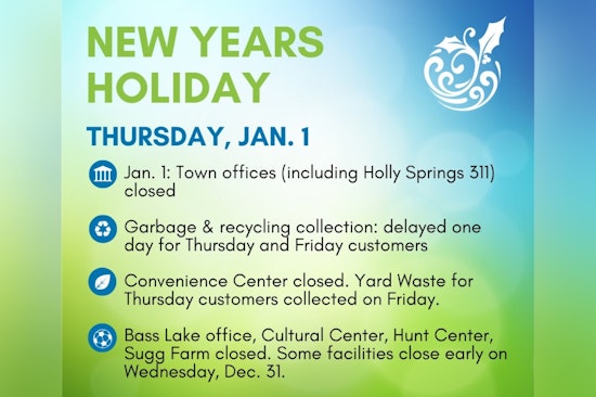 Holly Springs Announces New Year’s Day Service Changes With Trash Collection Delays and Facility Closures