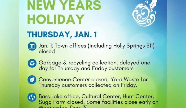 Holly Springs Announces New Year’s Day Service Changes With Trash Collection Delays and Facility Closures