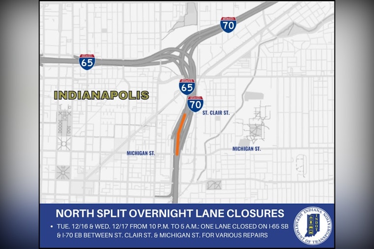 Indianapolis Motorists Alerted to Nighttime Lane Closures on I-65 Southbound and I-70 Eastbound for Infrastructure Repairs