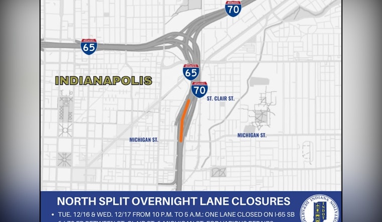 Indianapolis Motorists Alerted to Nighttime Lane Closures on I-65 Southbound and I-70 Eastbound for Infrastructure Repairs