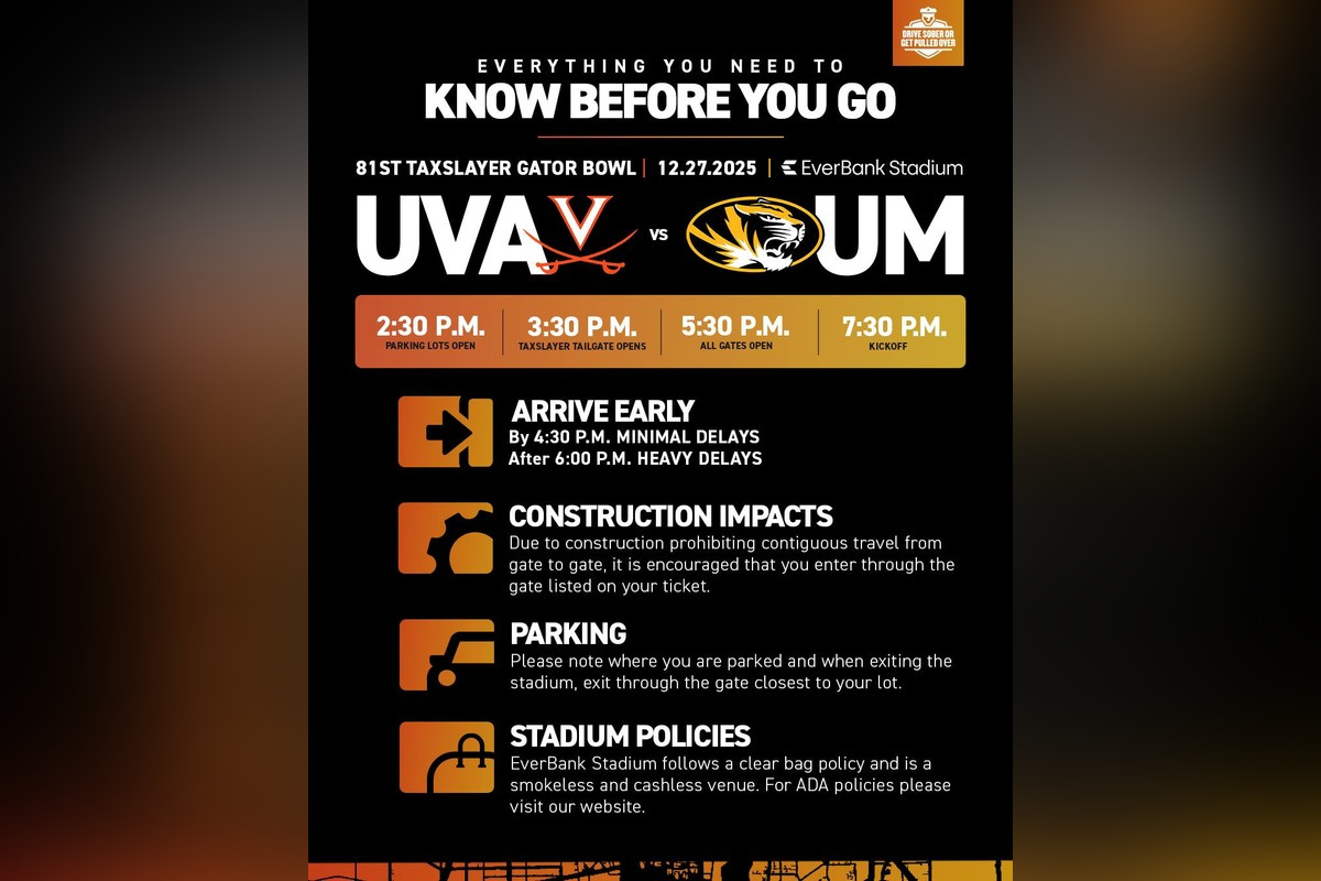 Jacksonville Prepares for TaxSlayer Gator Bowl Showdown Between Virginia Cavaliers and Missouri Tigers