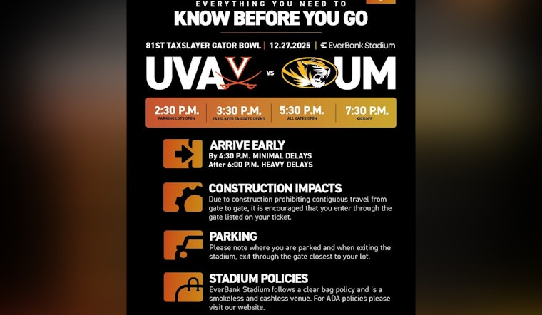 Jacksonville Prepares for TaxSlayer Gator Bowl Showdown Between Virginia Cavaliers and Missouri Tigers