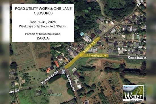 Kapaʻa Commuters Alerted to Month-Long Utility Work on Kawaihau Road Starting December 1