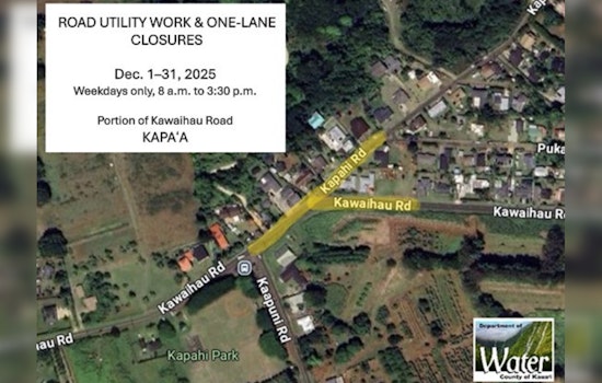 Kapaʻa Commuters Alerted to Month-Long Utility Work on Kawaihau Road Starting December 1