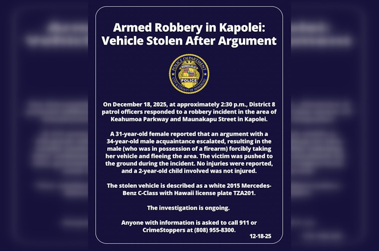 Kapolei Incident - Armed Suspect Shoves Woman and Steals Her Mercedes