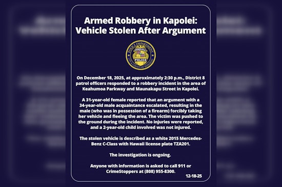 Kapolei Incident - Armed Suspect Shoves Woman and Steals Her Mercedes