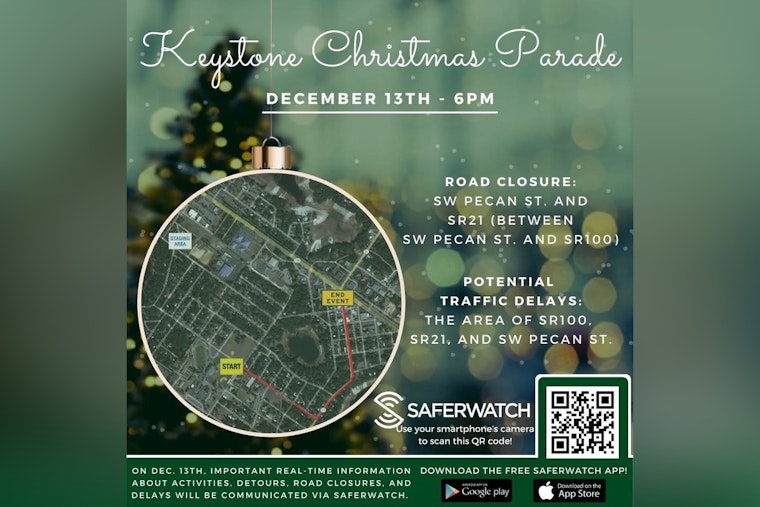 Keystone Heights Invites Community to Annual Christmas Parade While Clay County Sheriff's Office Shares Traffic Advisories and Safety App Information
