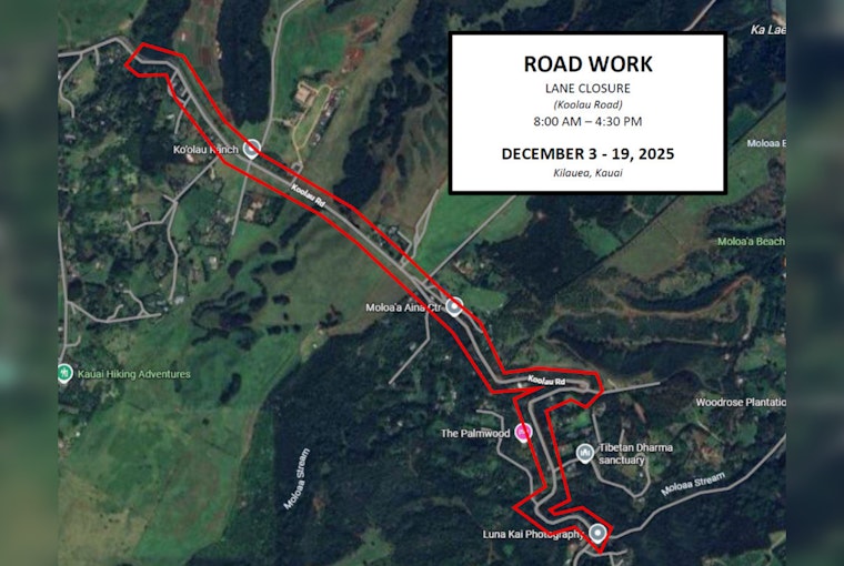 Kīlauea Travel Advisory Warns of Delays as Koolau Road Lane Closures Start Dec. 3