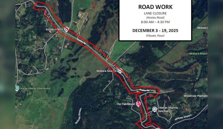 Kīlauea Travel Advisory Warns of Delays as Koolau Road Lane Closures Start Dec. 3