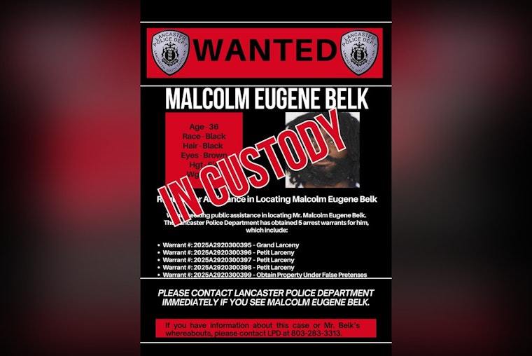 Lancaster Police Apprehend Suspect Malcolm Eugene Belk Following Public Appeal for Multiple Theft Charges