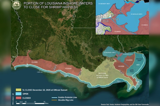 Louisiana Sets Closure of Fall Inshore Shrimp Season in Part of Zone 2 to Protect Juvenile Populations