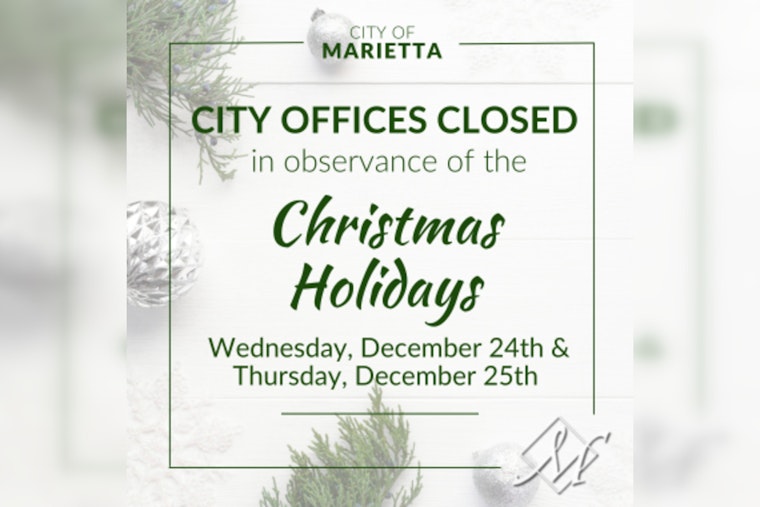 Marietta City Offices to Close for Christmas, Revised Sanitation Schedule Announced