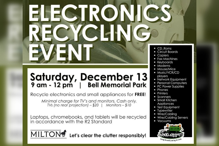 Milton Invites Community to Eco-Friendly Electronics Recycling Event at Bell Memorial Park