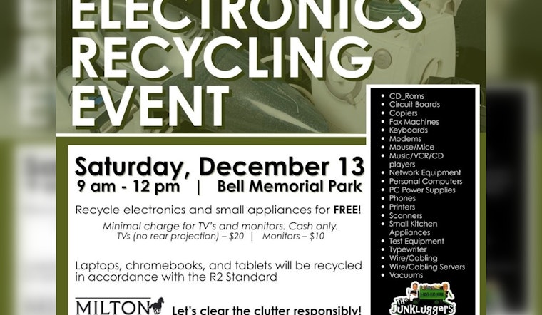 Milton Invites Community to Eco-Friendly Electronics Recycling Event at Bell Memorial Park