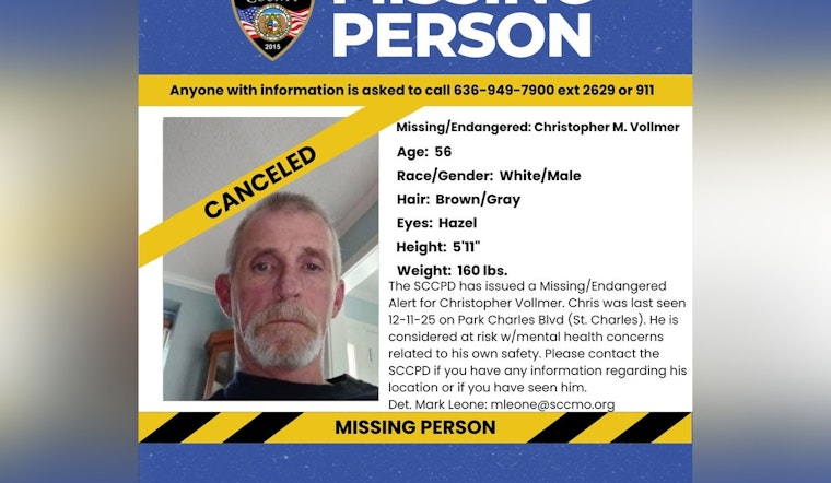 Missing St. Charles Man Found Safe as Police Thank the Community for Support During Search Efforts