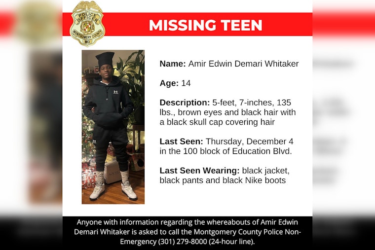 Montgomery County Police Seek Public's Aid in Search for Missing 14-Year-Old Amir Whitaker