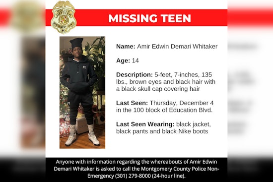 Montgomery County Police Seek Public's Aid in Search for Missing 14-Year-Old Amir Whitaker