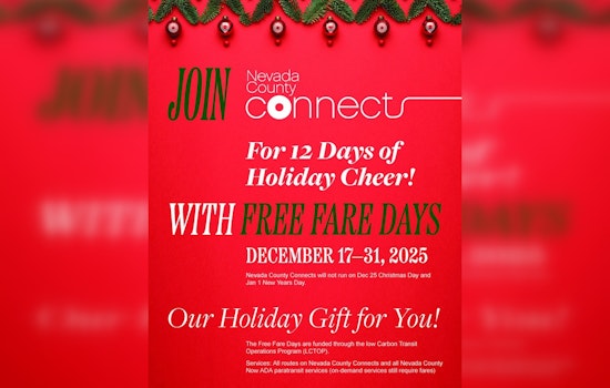 Nevada County Offers Free Transit Over Holidays to Boost Festive Cheer and Improve Air Quality