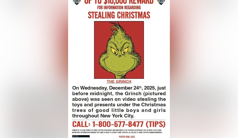 NYPD Offers $10,000 Reward for Information on Suspect Dubbed 'The Grinch' After Attempted Thefts on Christmas Eve