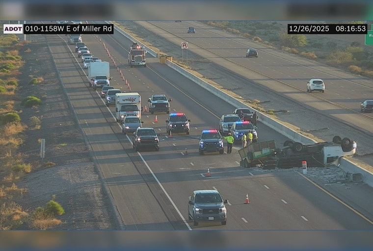 Overturned Truck Spills Bricks on I-10 Near Buckeye, Causing Traffic Delays