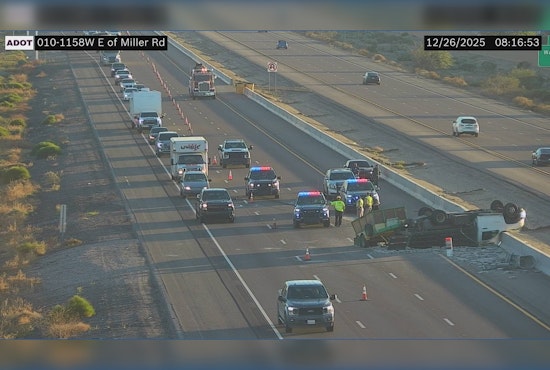 Overturned Truck Spills Bricks on I-10 Near Buckeye, Causing Traffic Delays