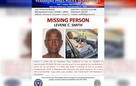 Pembroke Pines Police Appeal for Help to Locate Missing Senior with Dementia