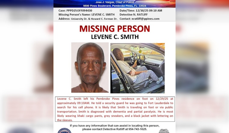 Pembroke Pines Police Appeal for Help to Locate Missing Senior with Dementia