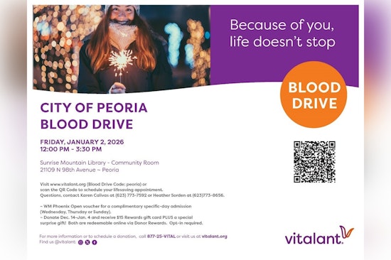 Peoria Community Invited to Save Lives at Sunrise Mountain Library Blood Drive with Donors Receiving WM Phoenix Open Voucher and Gift Card