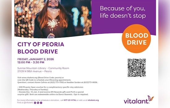 Peoria Community Invited to Save Lives at Sunrise Mountain Library Blood Drive with Donors Receiving WM Phoenix Open Voucher and Gift Card