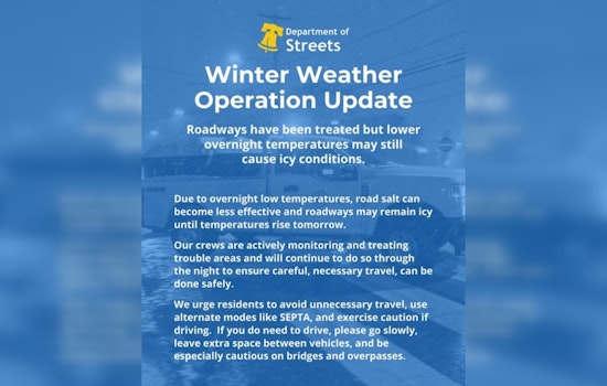 Philadelphia Department of Streets Warns of Icy Roads, Advises Caution and Limited Travel