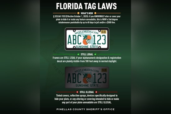 Pinellas County Sheriff's Office Clarifies License Plate Frame Law, Warns Against Obscuring Plates