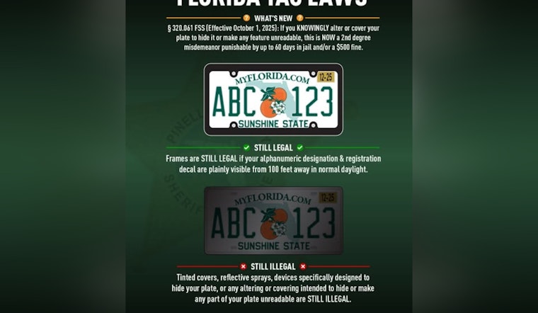Pinellas County Sheriff's Office Clarifies License Plate Frame Law, Warns Against Obscuring Plates