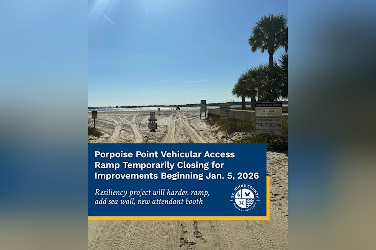 Porpoise Point Vehicular Access Ramp in St. Johns County to Close, with Detours to Vilano Beach During Resiliency Project