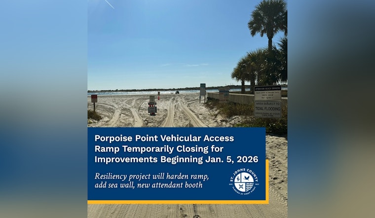 Porpoise Point Vehicular Access Ramp in St. Johns County to Close, with Detours to Vilano Beach During Resiliency Project