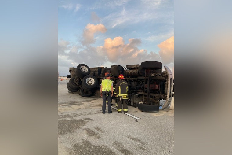 Rush Hour Traffic Snarled on Bayside Bridge in Clearwater Due to Overturned Garbage Truck