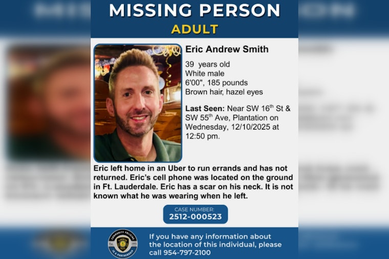 Search Intensifies in Plantation for Missing Man Eric Andrew Smith, Authorities Urge Public Assistance