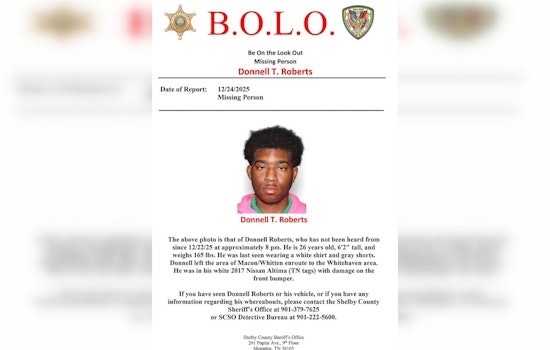 Shelby County Sheriff's Office Seeks Help to Find Missing Memphis Man Donnell Roberts