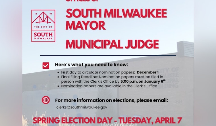 South Milwaukee Calls for Civic Leaders Nomination Period Opens for Mayor and Municipal Judge Elections