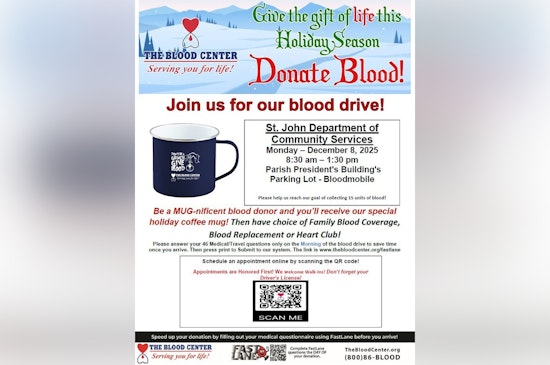St. John the Baptist Parish Encourages Lifesaving Donations at Holiday Blood Drive on December 8
