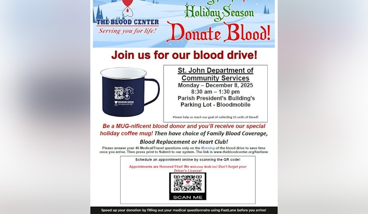 St. John the Baptist Parish Encourages Lifesaving Donations at Holiday Blood Drive on December 8