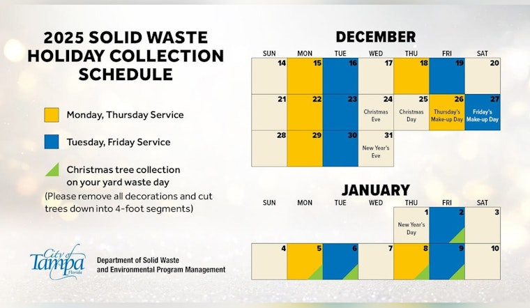 Tampa Announces Office Closures and Revised Trash Collection Schedule for Holiday Season