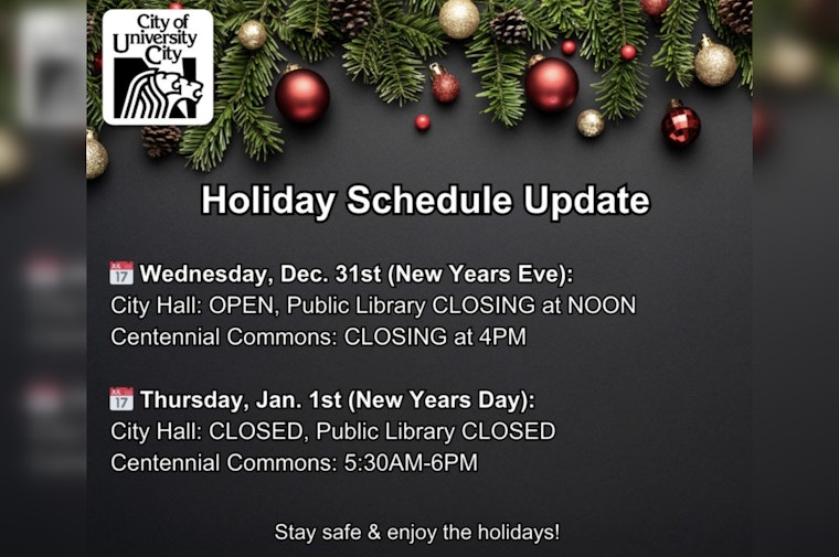 University City Announces Adjusted Holiday Hours for City Services Ahead of New Year Celebrations