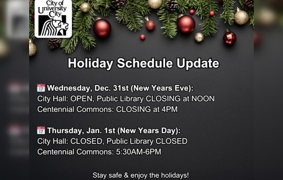 University City Announces Adjusted Holiday Hours for City Services Ahead of New Year Celebrations